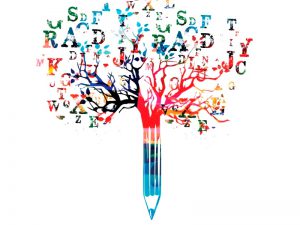 Colourful pencil with tree growing from it