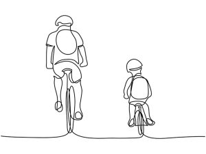 illustration of a man and boy cycling
