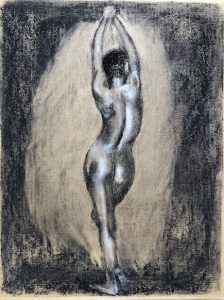 Drawing of a nude woman stretching