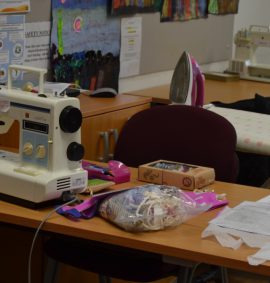 Sewing machine and ironing board