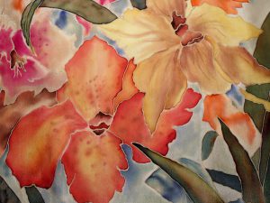 silk painting orange lilies