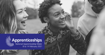 National apprenticeship week banner with three young people smiling