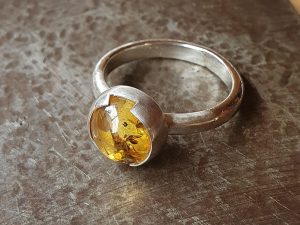 amber gemstone silver ring