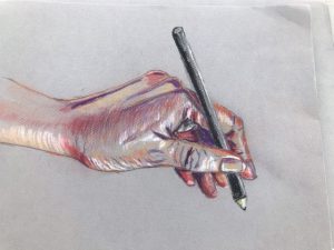 Drawing of a hand holding a pencil